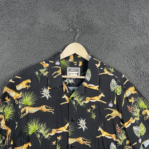 RSVLTS Shirt Mens XL Black Cheetah Gazelle The Hunt Kingpin Bowling Button Up - Picture 2 of 12